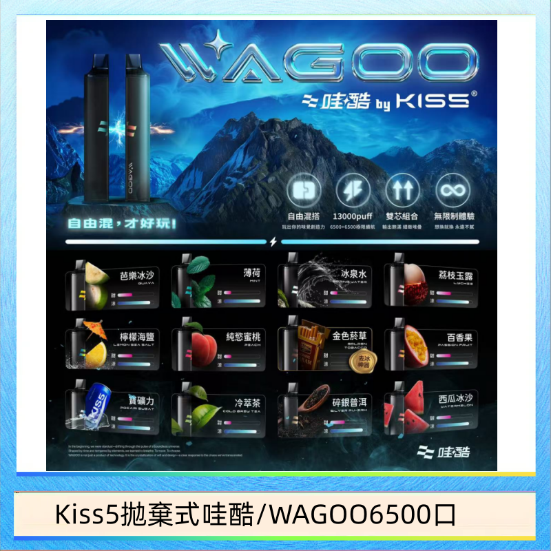 WAGOO哇酷Kiss5 6500口拋棄式 | 自由混搭雙口味 | 雙芯組合